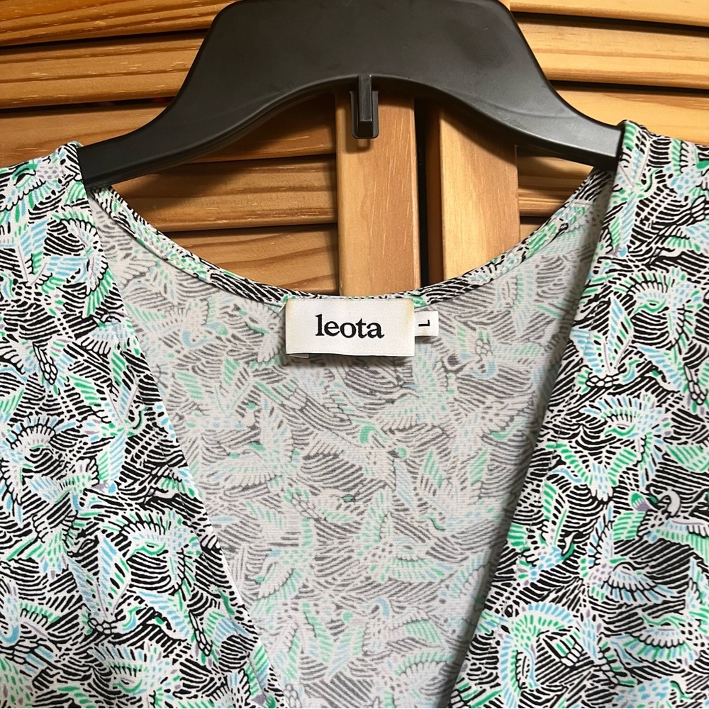 Leota Abstract Bird Leaf Turquoise Patterned Women's Faux Wrap Dress Size L - Picture 3 of 8